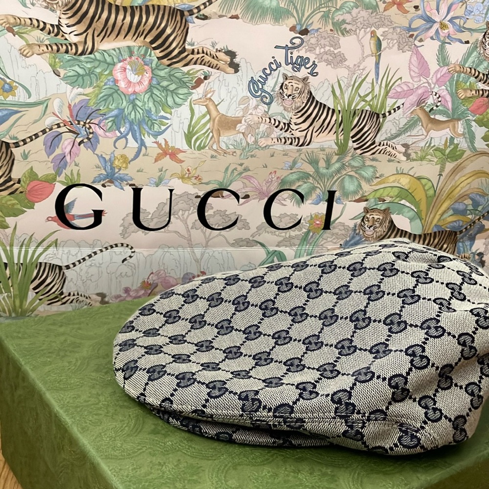 NEW Gucci Original GG canvas flat cap in beige and navy blue, size S Unisex